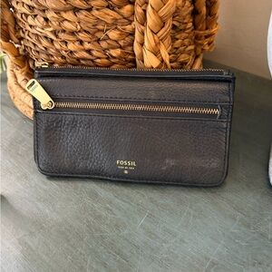 Fossil Preston Flap Wallet Clutch black pebble leather.